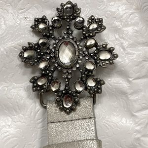 White House black market Beautiful Silver Leather Belt with studded buckle